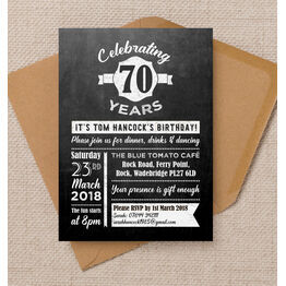 Chalkboard Typography 70th Birthday Party Invitation