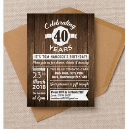 Rustic Wooden Background 40th Birthday Party Invitation