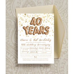 Gold Balloon Letters 40th / Ruby Wedding Anniversary Invitation