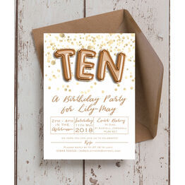 Gold Balloon Letters Birthday Party Invitation
