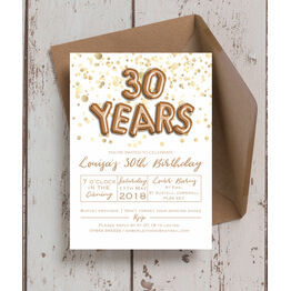 Gold Balloon Letters 30th Birthday Party Invitation