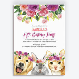 Flower Crown Animals Birthday Party Invitation