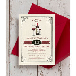 Vintage Wine Themed 40th / Ruby Wedding Anniversary Invitation