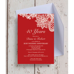 Red Lace Inspired 40th / Ruby Wedding Anniversary Invitation