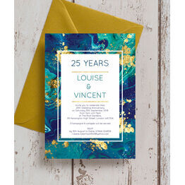 Teal & Gold Ink 25th / Silver Wedding Anniversary Invitation