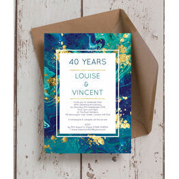 Teal & Gold Ink 40th / Ruby Wedding Anniversary Invitation