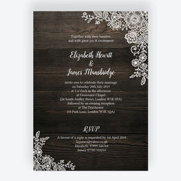 Rustic Wood & Lace Wedding Invitation