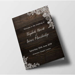 Rustic Wood & Lace Wedding Order of Service Booklet
