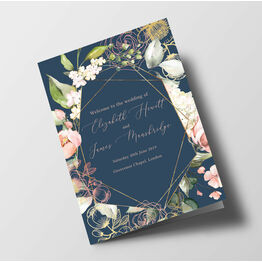 Navy, Blush & Rose Gold Floral Wedding Order of Service Booklet