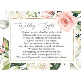 White, Blush & Rose Gold Floral Gift Wish Card