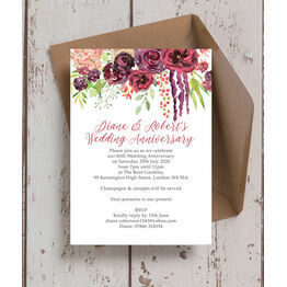 Burgundy Floral 60th / Diamond Wedding Anniversary Invitation