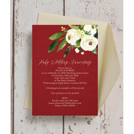 Red & Cream Flowers 40th / Ruby Wedding Anniversary Invitation