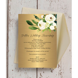 Gold & Cream Flowers 50th / Golden Wedding Anniversary Invitation