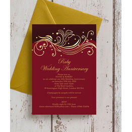 Red and Gold Flourish 40th / Ruby Wedding Anniversary Invitation