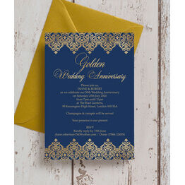 Classic Navy & Gold 50th / Gold Wedding Anniversary Invitation