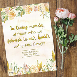 Gold Floral 'In Loving Memory' Wedding Rememberance Print