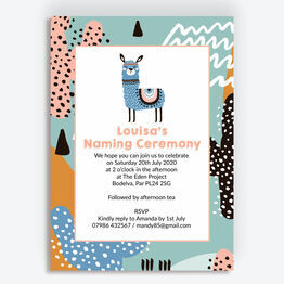 Boho Llama Naming Day Invitation
