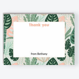 Mint & Peach Tropical Leaves Thank You Card