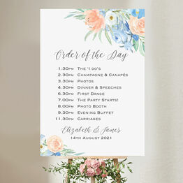Peach & Blue Floral Wedding Order of the Day Sign