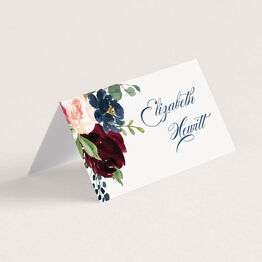 Navy, Burgundy & Blush Floral Frame Wedding Place Cards