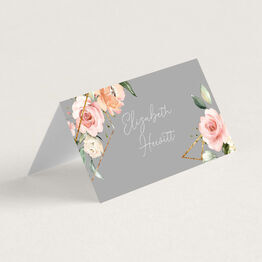 Dove Grey, Blush & Gold Geometric Floral Place Cards
