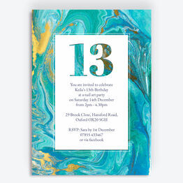 Teal Marble Birthday Party Invitation