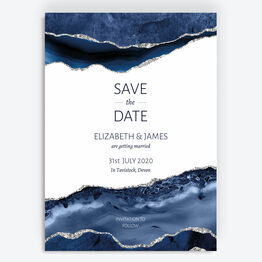 Navy Blue & Silver Watercolour Agate Save the Date