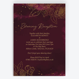 Burgundy & Gold Floral Outline Evening Reception Invitation