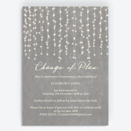 Grey Fairy Lights 'Change of Plan' Wedding Postponement Card