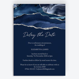 Navy Blue & Silver 'Delay the Date' Wedding Postponement Card