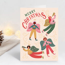 Pack of 10 Merry Christmas Colourful Angels Cards