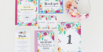 Maxeen Kim Photography - Hip Hip Hooray-Floral Flowers Bright Hand Painted Fun Wedding Invitations Stationery 1