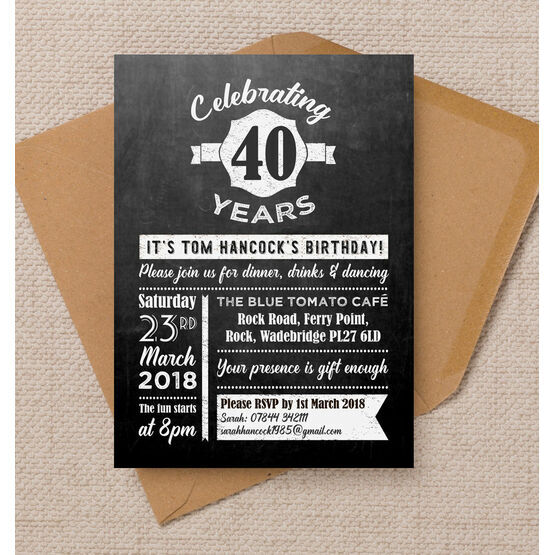 Chalkboard Typography 40th Birthday Party Invitation