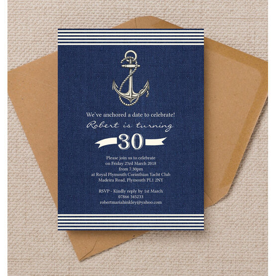 Nautical / Sailing Themed 30th Birthday Party Invitation