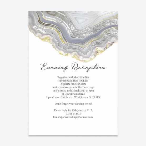 Agate Crystal Silver Grey Evening Reception Invitation