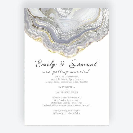 Agate Crystal Silver Grey Wedding Invitation