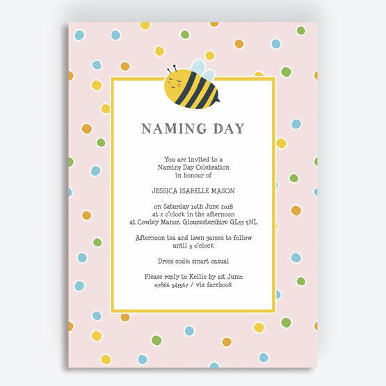Bumble Bees Naming Day Ceremony Invitation - Pink