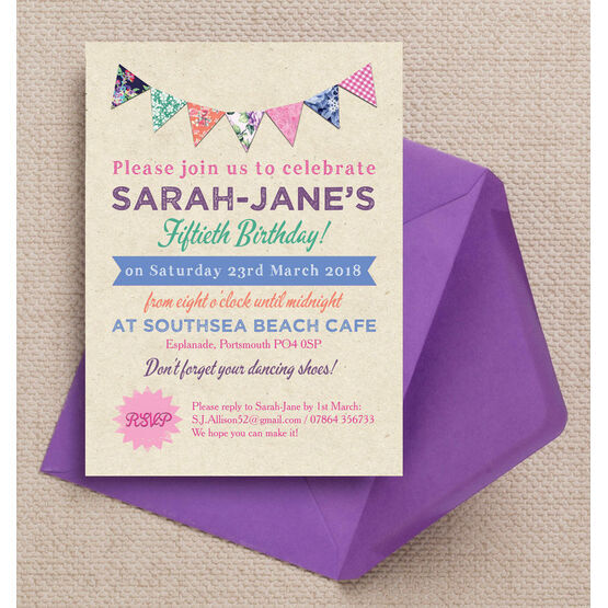 Rustic Colourful Bunting Birthday Party Invitation