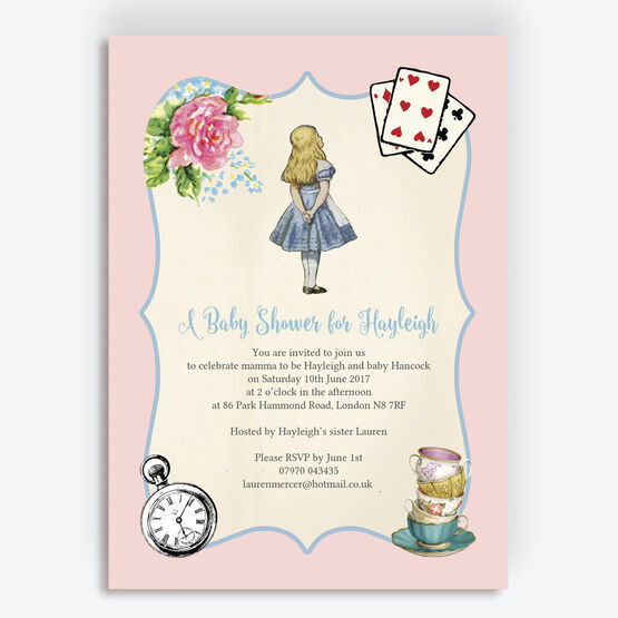 Pink & Blue Alice in Wonderland Baby Shower Invitation