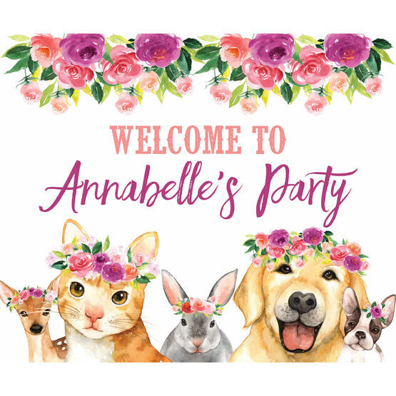 Flower Crown Animals Party Sign