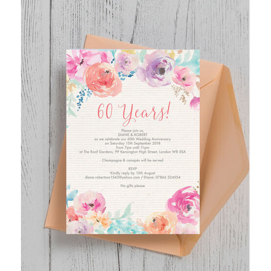 Pastel Floral 60th / Diamond Wedding Aniversary Invitation