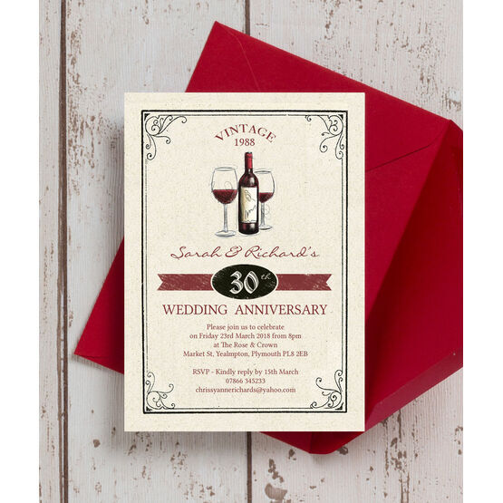 Vintage Wine Themed 30th / Pearl Wedding Anniversary Invitation