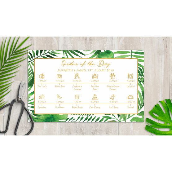 Tropical Leaves Wedding Timeline Cards