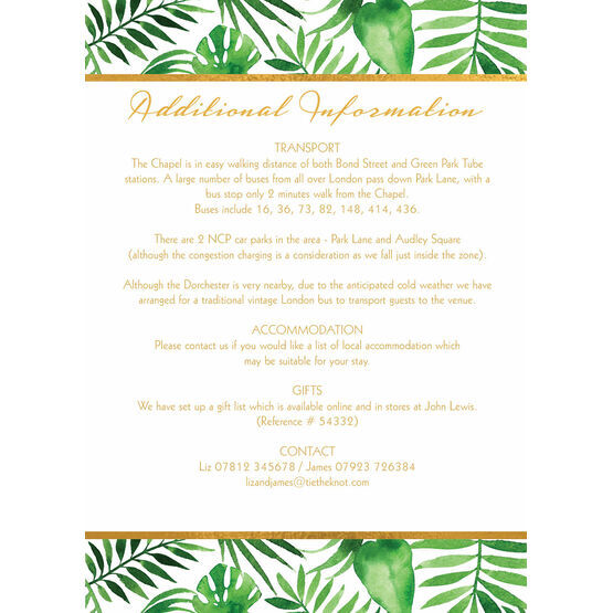 Tropical Leaves Guest Information Card