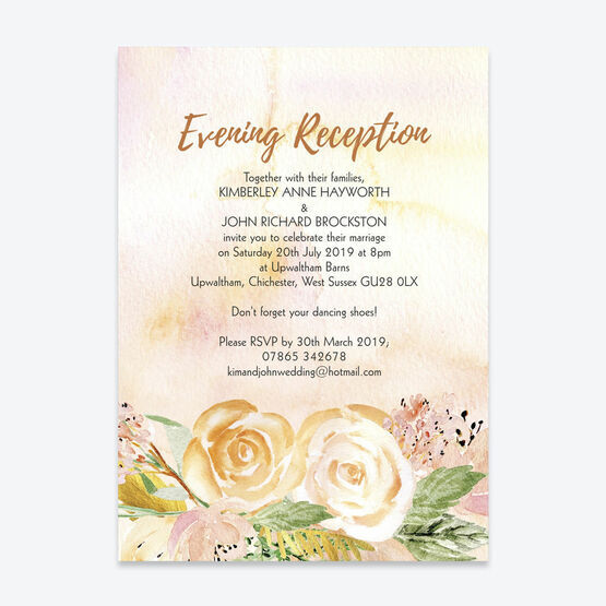 Gold Floral Evening Reception Invitation