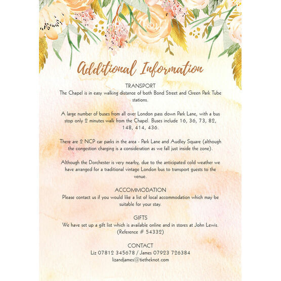 Gold Floral Guest Information Card