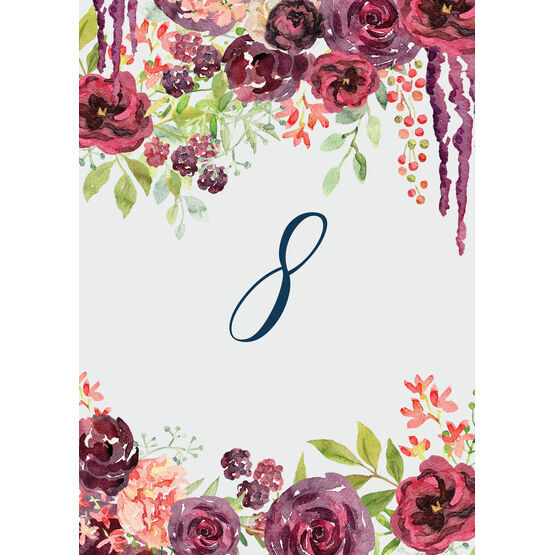 Burgundy Watercolour Floral Table Number