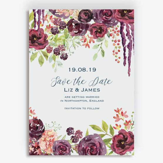 Burgundy Watercolour Floral Save the Date