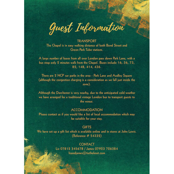 Emerald & Gold Guest Information Card