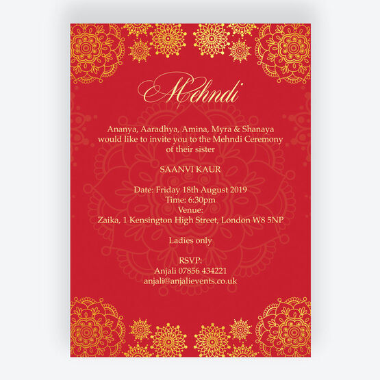 Red & Gold Mehndi / Baraat Card